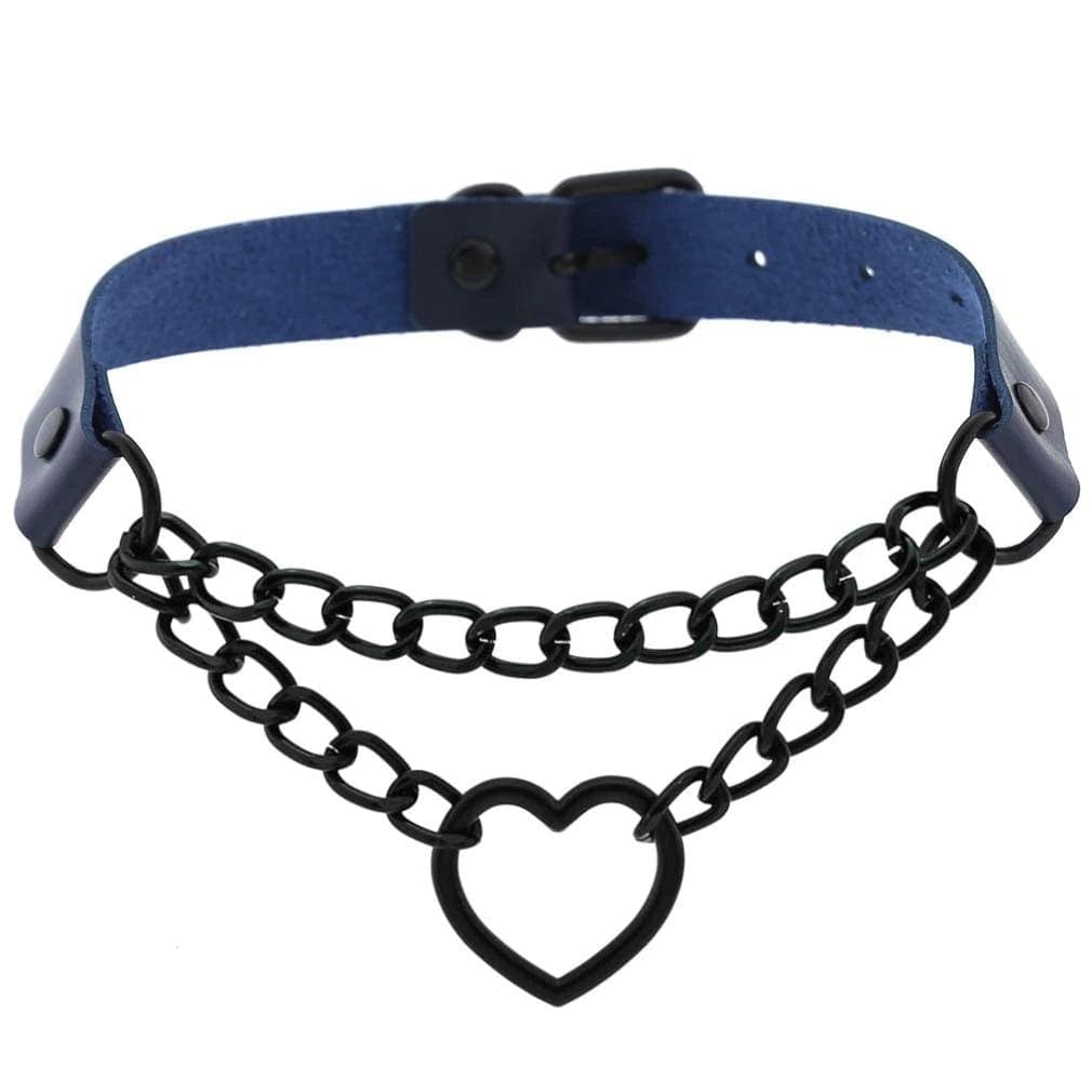 Chained Heart Gothic Leather Choker - Creepy Goth