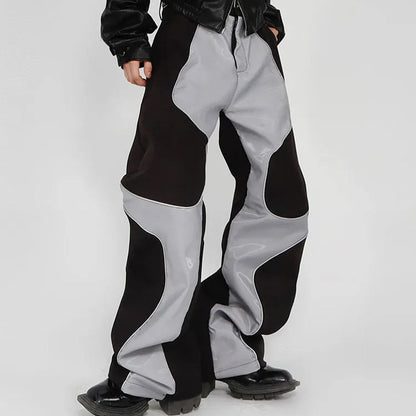 Black Gray Paneled Wide Pants