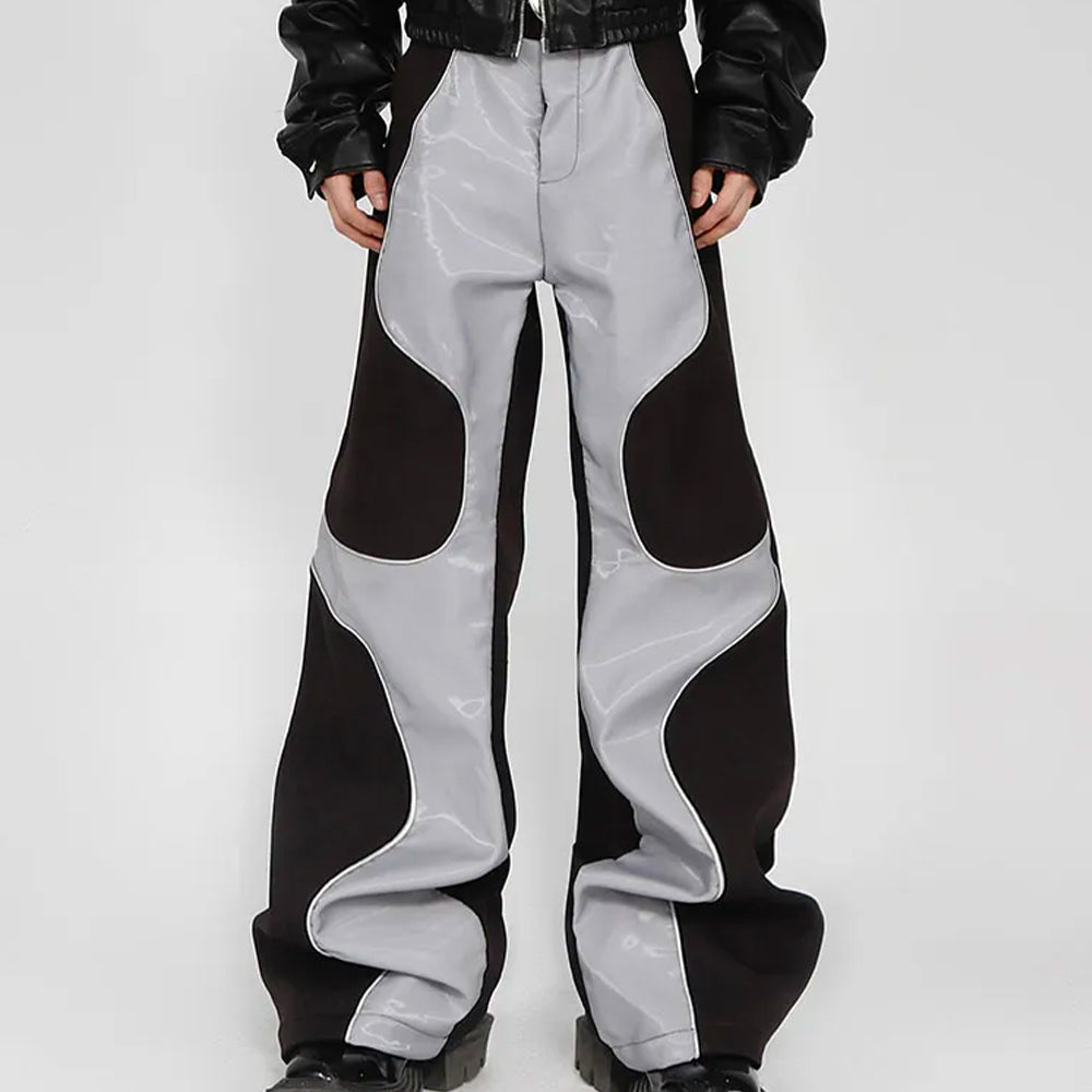 Black Gray Paneled Wide Pants