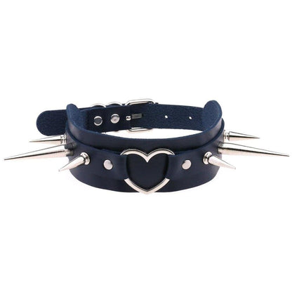 Long Spike Heart Choker Necklace - Creepy Goth
