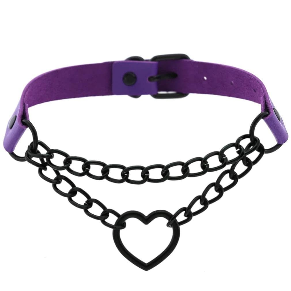 Chained Heart Gothic Leather Choker - Creepy Goth