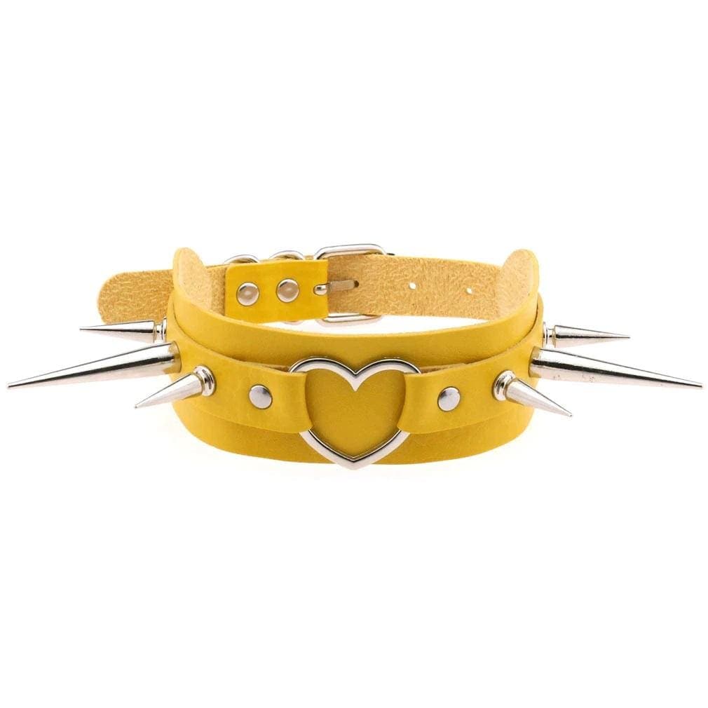 Long Spike Heart Choker Necklace - Creepy Goth