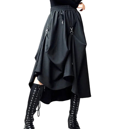 Women's Black Asymmetric Draped Midi Skirt - primary lifestyle photo (1 of 2)