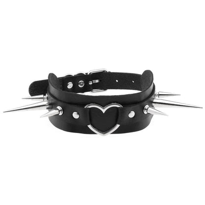 Long Spike Heart Choker Necklace - Creepy Goth