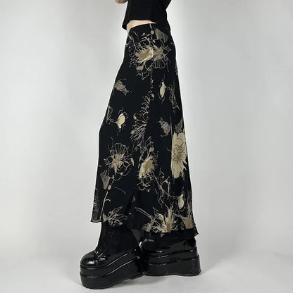 Midnight Bloom Gothic Maxi Skirt