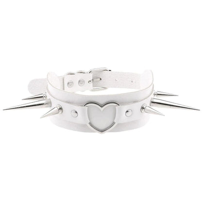 Long Spike Heart Choker Necklace - Creepy Goth