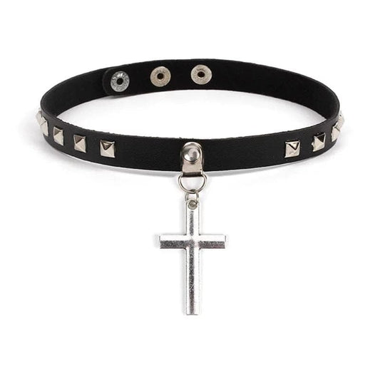 Cross Leather Choker
