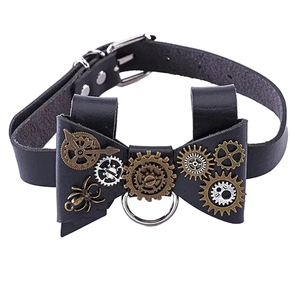 Geared Bowtie Choker Necklace - Creepy Goth