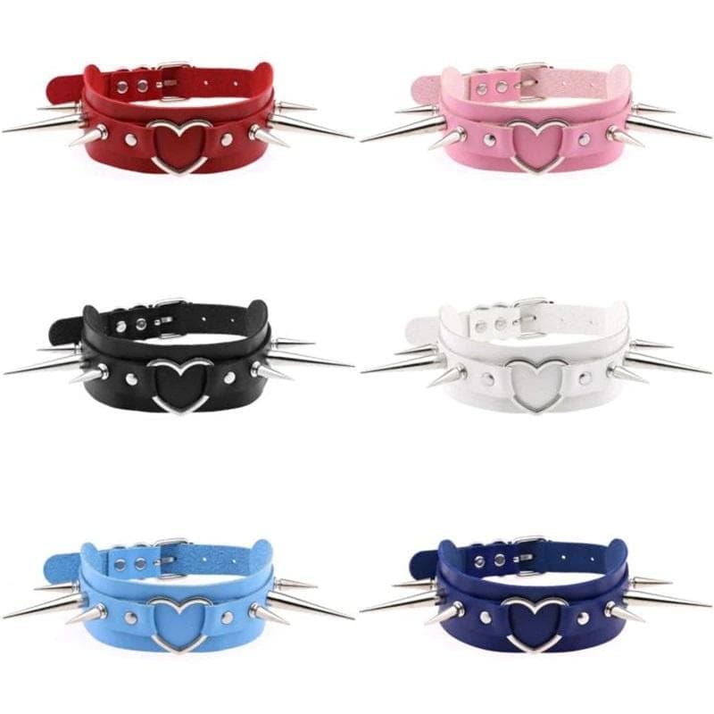 Long Spike Heart Choker