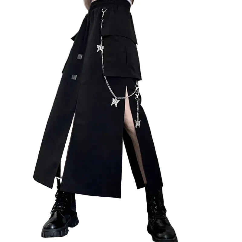 Women's Black Cargo Maxi Skirt with Chain - side view (1 of 3)