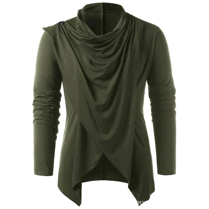 Men's Black Gray Green Draped Cowl Pullover - alternate studio view (5 of 6)