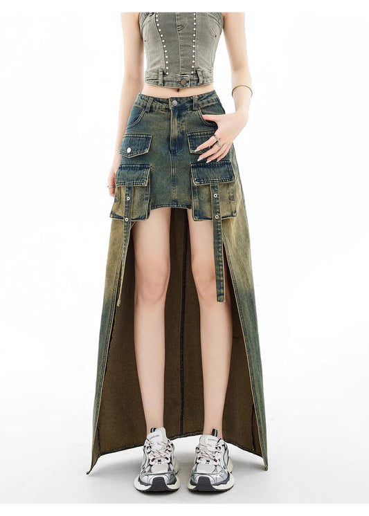 Women's Denim Vintage Skirt - primary photo, shown with a person (1 of 3)