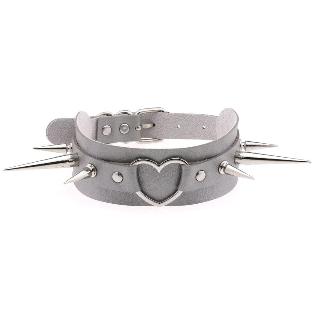 Long Spike Heart Choker Necklace - Creepy Goth