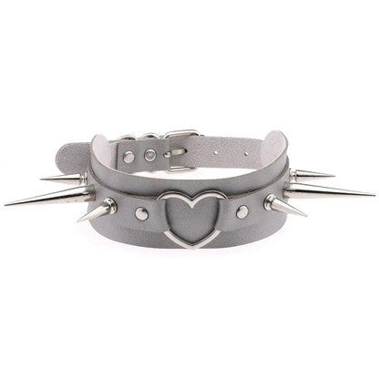 Long Spike Heart Choker Necklace - Creepy Goth
