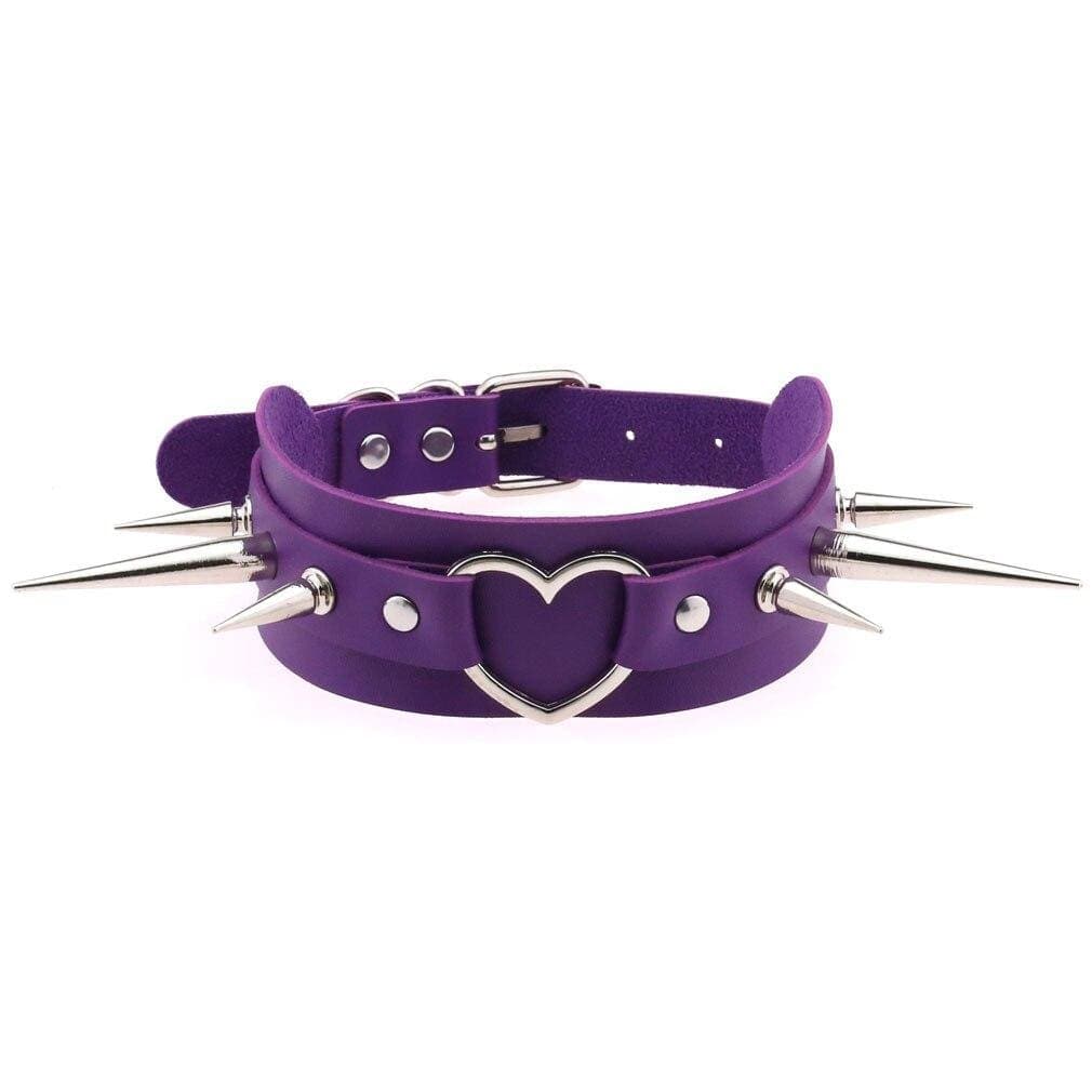 Long Spike Heart Choker Necklace - Creepy Goth