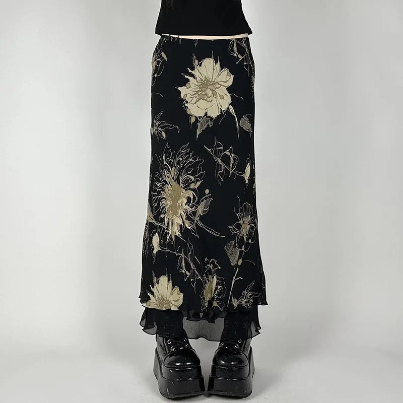Midnight Bloom Gothic Maxi Skirt - front studio view (1 of 4)