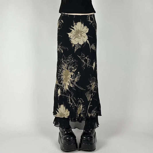 Midnight Bloom Gothic Maxi Skirt - front studio view (1 of 4)