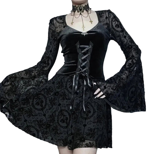 Women's Black Velvet Damask Lace Mini Dress - primary lifestyle photo (1 of 3)