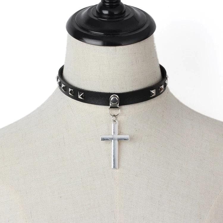 Cross Leather Choker