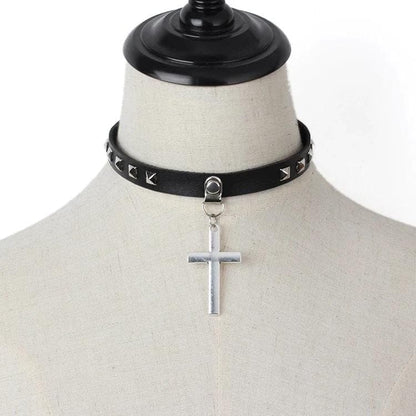 Cross Leather Choker