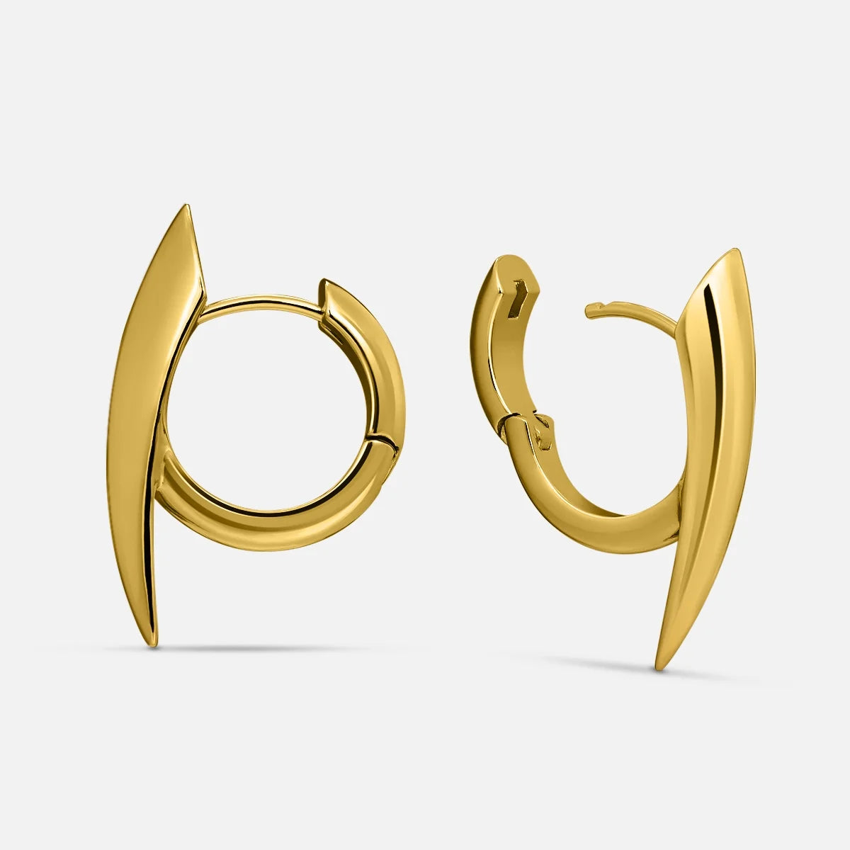 Gold-tone claw hoop earrings displayed front and side view on a plain background