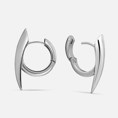 Silver-tone claw hoop earrings shown front and side view against a light background