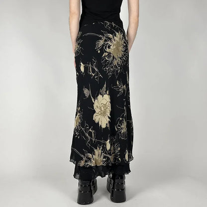 Midnight Bloom Gothic Maxi Skirt