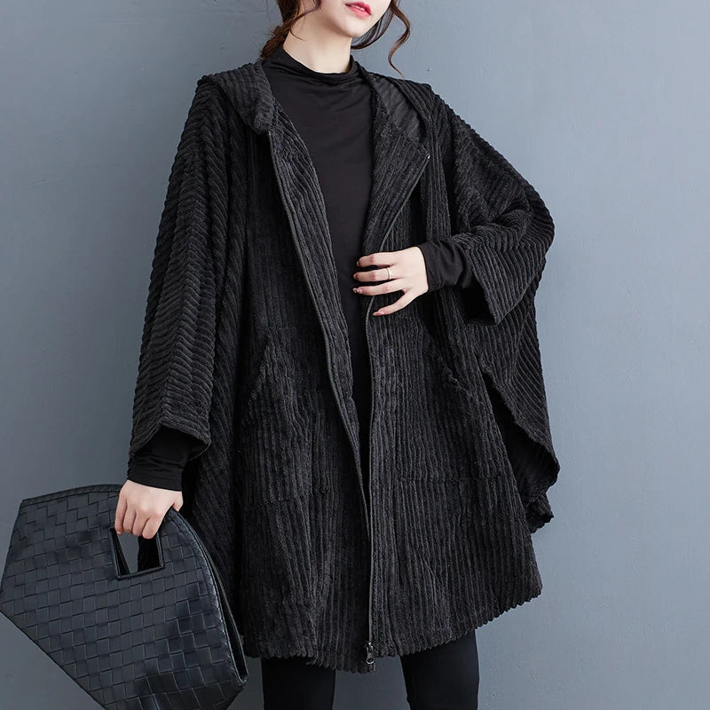 Hooded Zipper Black Cape