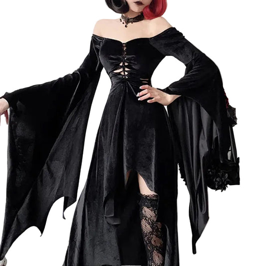 Black Velvet Off-Shoulder Maxi Dress