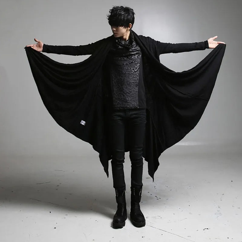 Men's Black Hooded Asymmetric Draped Cloak - primary lifestyle photo (1 of 3)