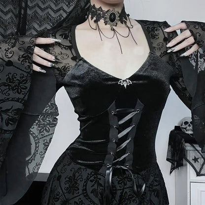 Black Velvet Damask Lace Mini Dress
