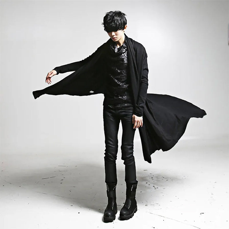 Black Hooded Asymmetric Draped Cape