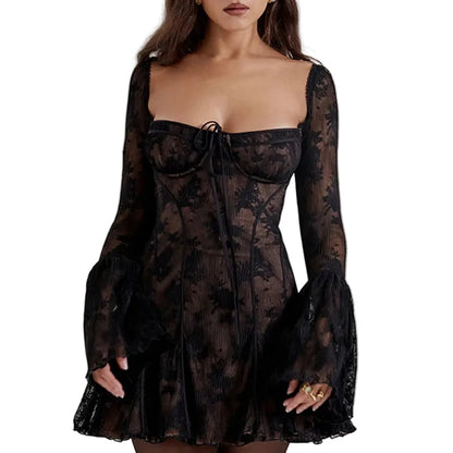 Black Lace Bell-Sleeve Mini Corset
