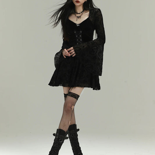 Black Velvet Floral-Lace Mini Corset