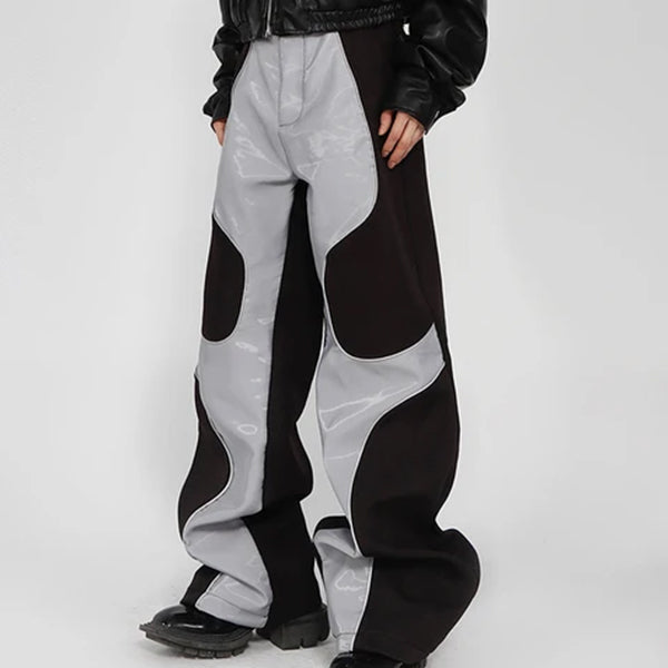 Men's Black Gray Paneled Faux Leather Wide Pants - primary lifestyle photo (1 of 3)