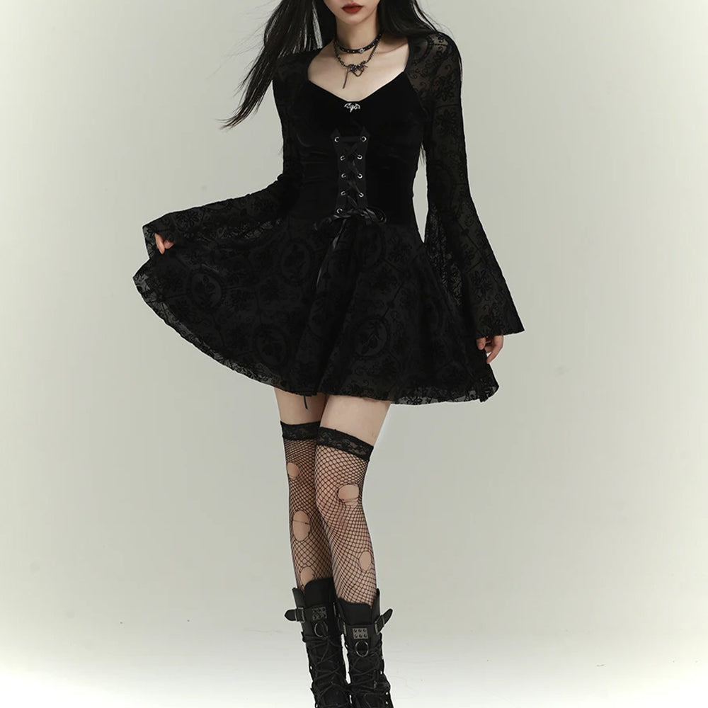 Black Velvet Floral-Lace Mini Corset