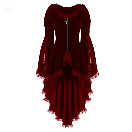 Women's Black Velvet High-Low Bell-Sleeve Dress - alternate studio view (2 of 2)