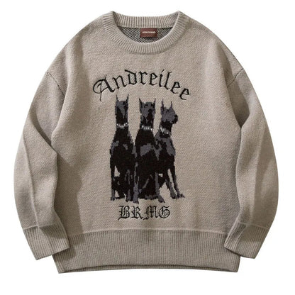 Men's Gray White Doberman Graphic Sweater - primary photo, shown with a person (1 of 4)