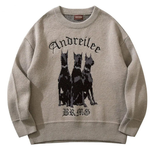 Men's Gray White Doberman Graphic Sweater - primary photo, shown with a person (1 of 4)