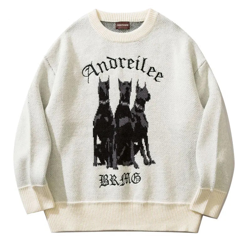 Men's Gray White Doberman Graphic Sweater - alternate studio view (3 of 4)
