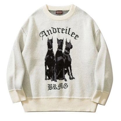 Men's Gray White Doberman Graphic Sweater - alternate studio view (3 of 4)