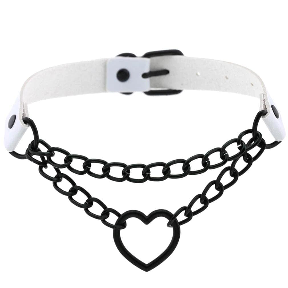 Chained Heart Gothic Leather Choker - Creepy Goth
