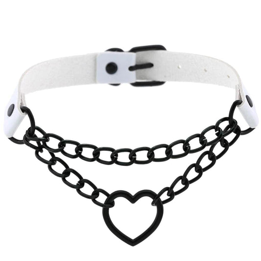 Chained Heart Gothic Leather Choker - Creepy Goth