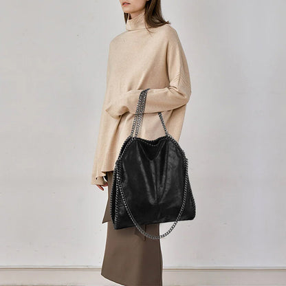 Black Faux Suede Chain Fold-Over Bag
