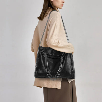 Black Faux Suede Chain Fold-Over Bag
