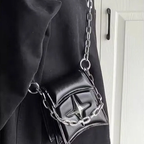 Black Glossy Star Chain Crossbody Bag