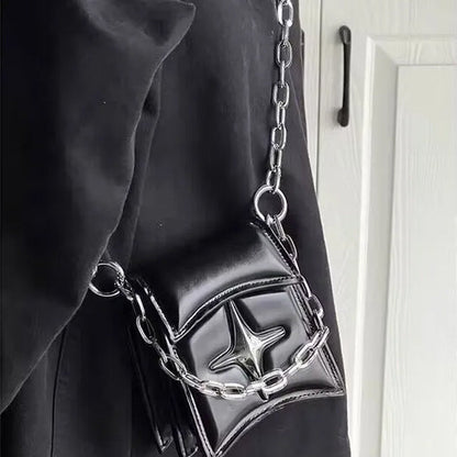 Black Glossy Star Chain Crossbody Bag