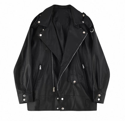Women's Oversized Leather Jacket Black