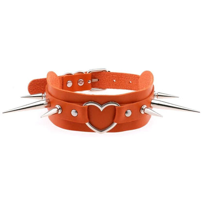Long Spike Heart Choker Necklace - Creepy Goth