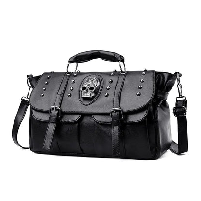 Women's Black Crystal Skull Flap Handbag - front studio view (1 of 2)
